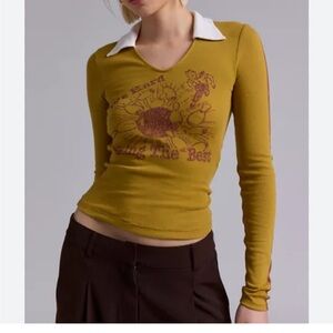 Urban Outfitters Mustard Long Sleeve Top with White Collar